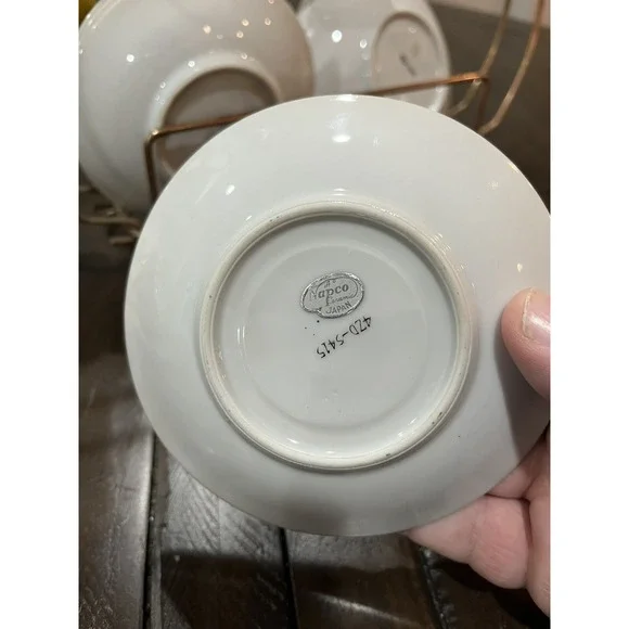 Vintage Napco Tea Set Yellow Gold Rack Leaf Saucer 4ZD-5415 Porcelain‎ Set Of 6